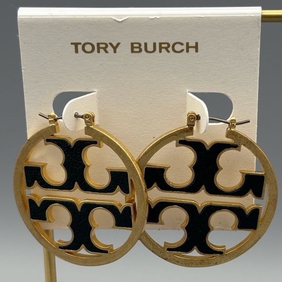 Tory Burch large Miller green and gold tone hoop, new - Picture 1 of 4